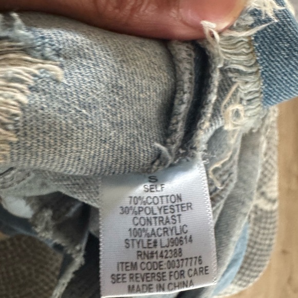 Essue mixed media sweater denim jacket SZ S - Picture 9 of 9